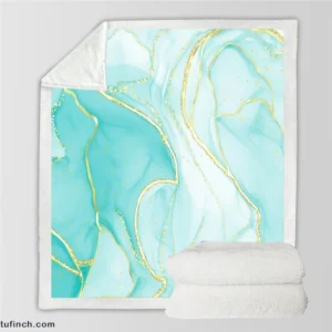 Marble Blue Watercolor Gold Sherpa Fleece Blanket