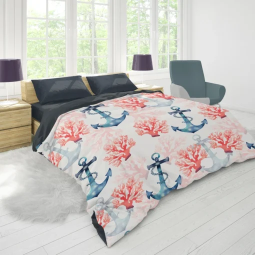 Marine Anchor Surrounded By Sea Corals Duvet Cover 1