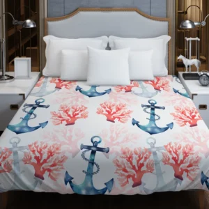 Marine Anchor Surrounded By Sea Corals Duvet Cover