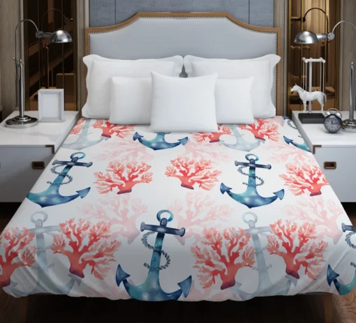 Marine Anchor Surrounded By Sea Corals Duvet Cover