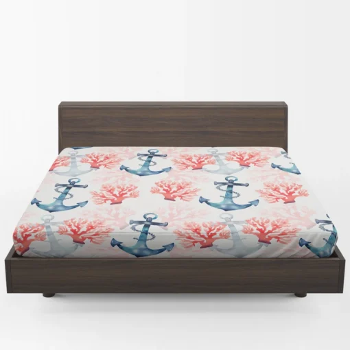 Marine Anchor Surrounded By Sea Corals Fitted Sheet 1