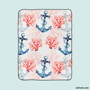 Marine Anchor Surrounded By Sea Corals Fleece Blanket 1