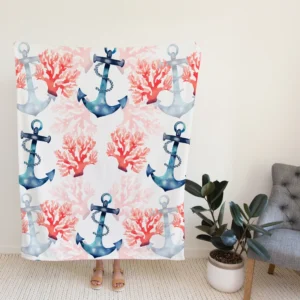 Marine Anchor Surrounded By Sea Corals Fleece Blanket