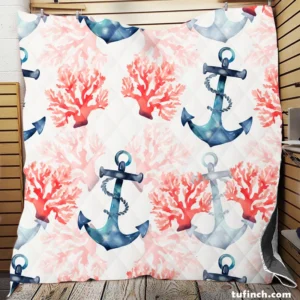 Marine Anchor Surrounded By Sea Corals Quilt Blanket