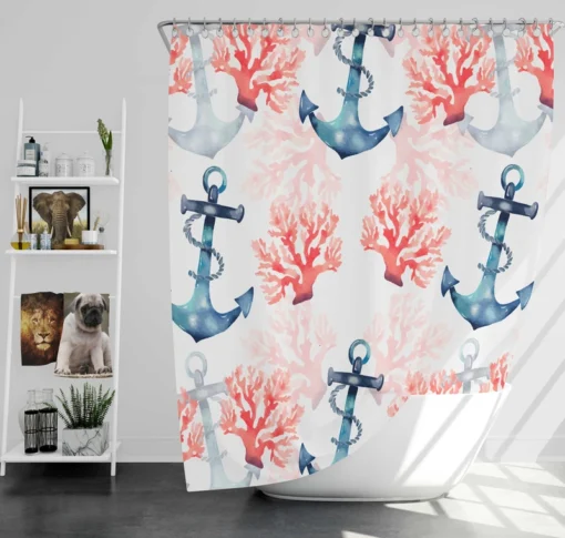 Marine Anchor Surrounded By Sea Corals Shower Curtain