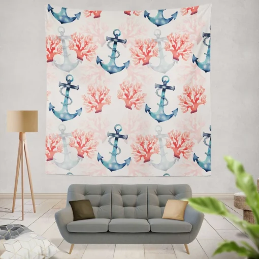 Marine Anchor Surrounded By Sea Corals Wall Tapestry