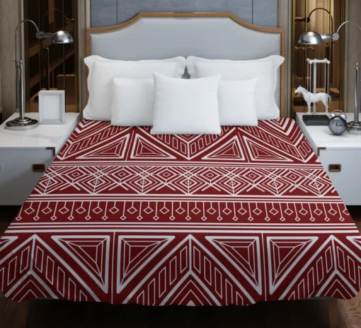 Maroon Aesthetic Songket Pattern Duvet Cover