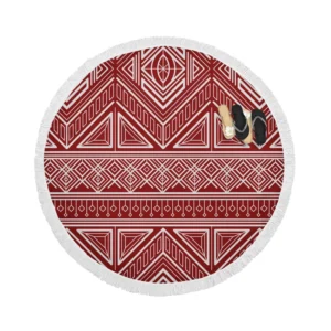 Maroon Aesthetic Songket Pattern Round Beach Towel