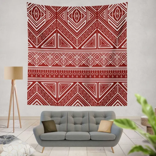 Maroon Aesthetic Songket Pattern Wall Tapestry