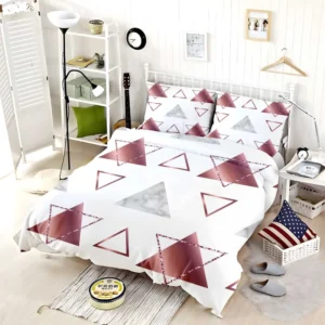 Maroon Grey Marble Triangle Pattern Bedding Set