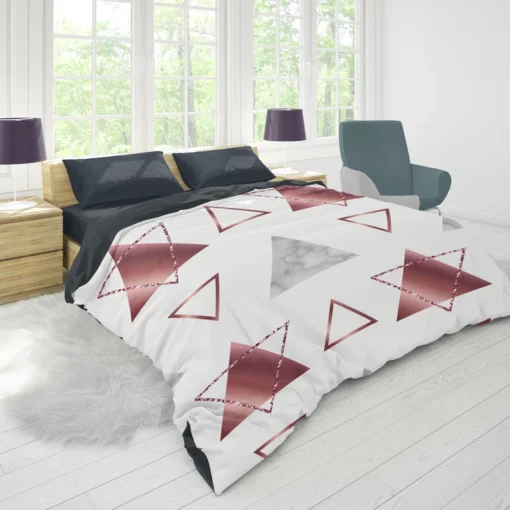 Maroon Grey Marble Triangle Pattern Duvet Cover 1