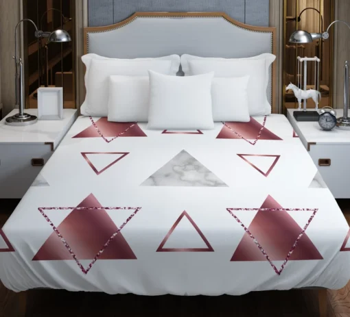 Maroon Grey Marble Triangle Pattern Duvet Cover