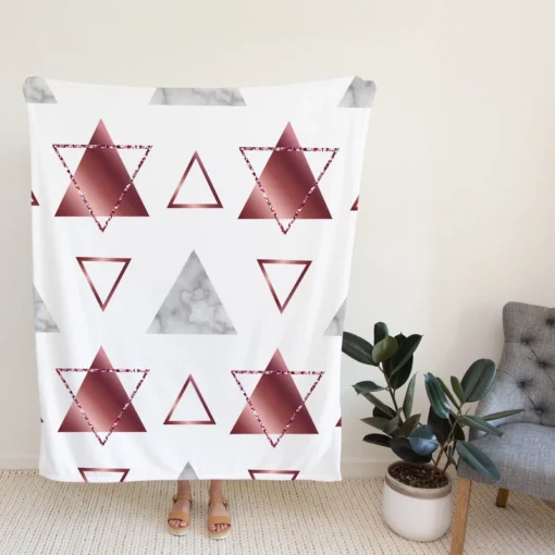 Maroon Grey Marble Triangle Pattern Fleece Blanket