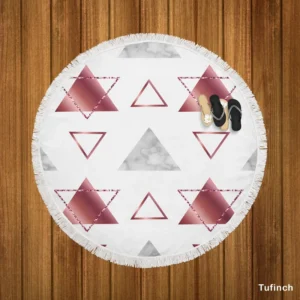 Maroon Grey Marble Triangle Pattern Round Beach Towel