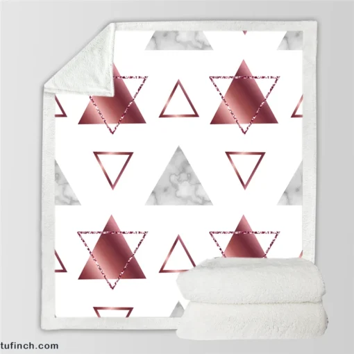 Maroon Grey Marble Triangle Pattern Sherpa Fleece Blanket