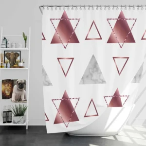 Maroon Grey Marble Triangle Pattern Shower Curtain