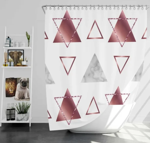 Maroon Grey Marble Triangle Pattern Shower Curtain