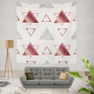 Maroon Grey Marble Triangle Pattern Wall Tapestry