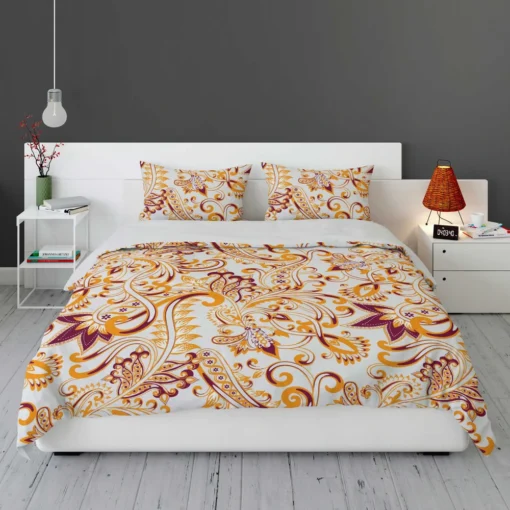 Maroon Yellow Folk Design Bedding Set 1