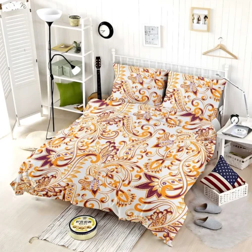 Maroon Yellow Folk Design Bedding Set