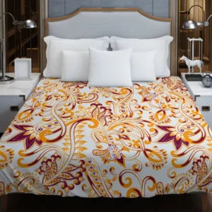 Maroon Yellow Folk Design Duvet Cover