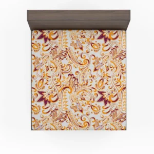 Maroon Yellow Folk Design Fitted Sheet