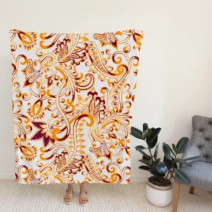 Maroon Yellow Folk Design Fleece Blanket