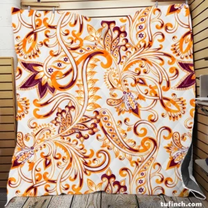 Maroon Yellow Folk Design Quilt Blanket