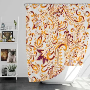 Maroon Yellow Folk Design Shower Curtain