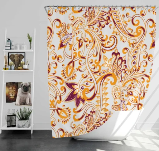 Maroon Yellow Folk Design Shower Curtain