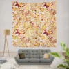 Maroon Yellow Folk Design Wall Tapestry