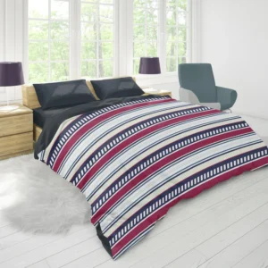 Maroon and Navy Blue stripes Pattern Duvet Cover 1