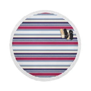 Maroon and Navy Blue stripes Pattern Round Beach Towel