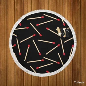 Match Stick Red Head Pattern Round Beach Towel