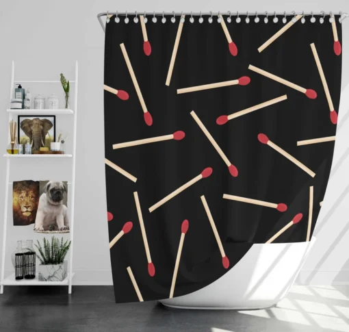 Match Stick Red Head Pattern Shower Curtain