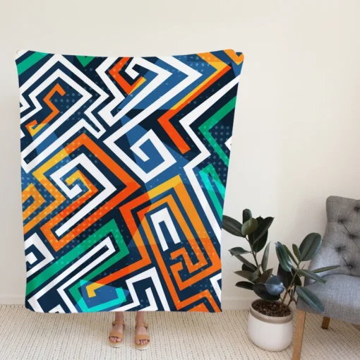 Maze-inspired Seamless Pattern Fleece Blanket