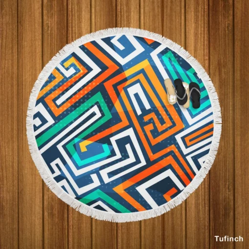 Maze-inspired Seamless Pattern Round Beach Towel