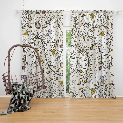 Medieval Wild Flowers Pattern Curtain