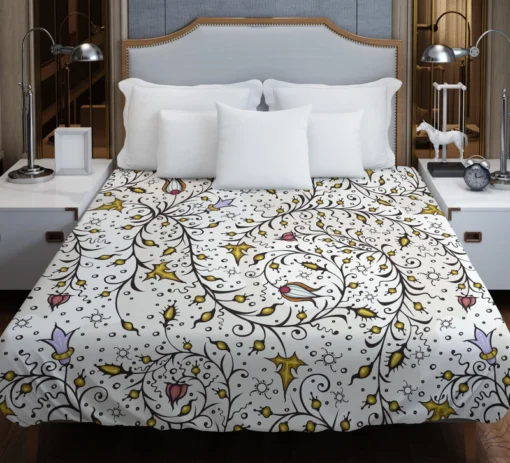 Medieval Wild Flowers Pattern Duvet Cover