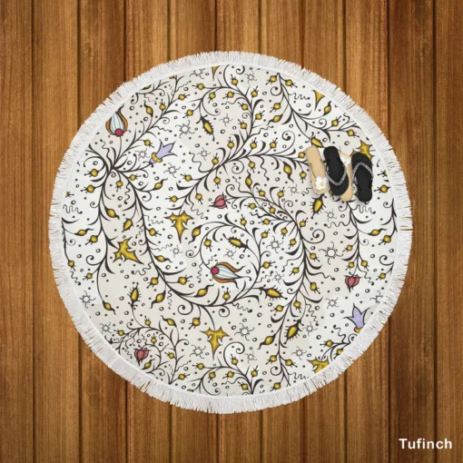 Medieval Wild Flowers Pattern Round Beach Towel