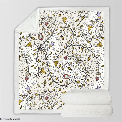 Medieval Wild Flowers Pattern Sherpa Fleece Blanket