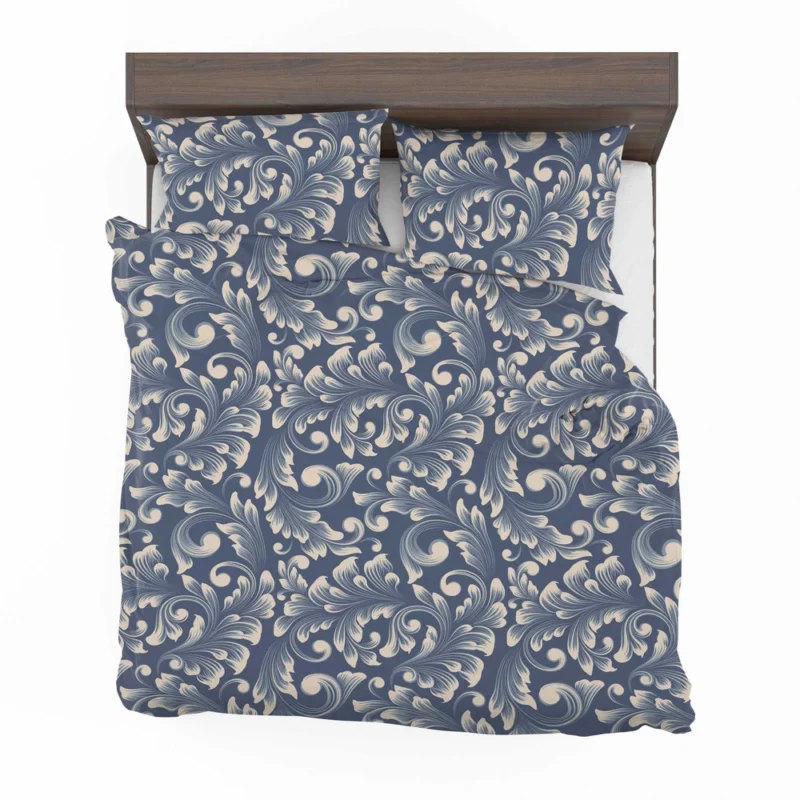 Metallic Blue Floral Damask Bedding Set 2