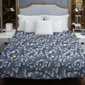 Metallic Blue Floral Damask Duvet Cover