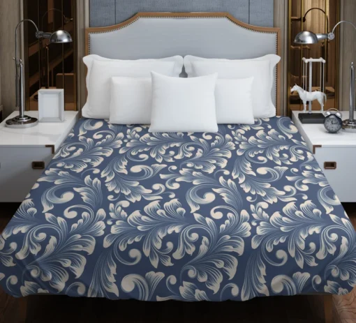 Metallic Blue Floral Damask Duvet Cover