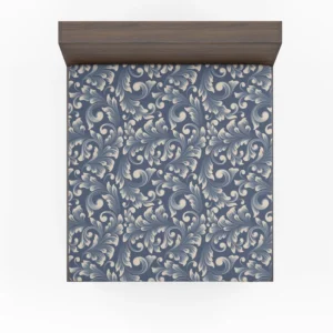 Metallic Blue Floral Damask Fitted Sheet