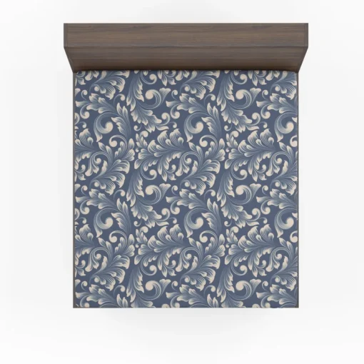 Metallic Blue Floral Damask Fitted Sheet