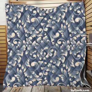 Metallic Blue Floral Damask Quilt Blanket