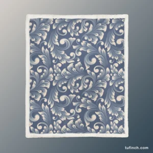 Metallic Blue Floral Damask Sherpa Fleece Blanket 1