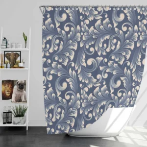 Metallic Blue Floral Damask Shower Curtain