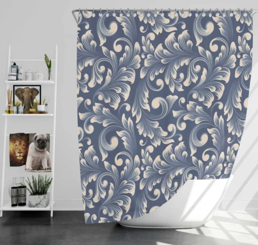 Metallic Blue Floral Damask Shower Curtain